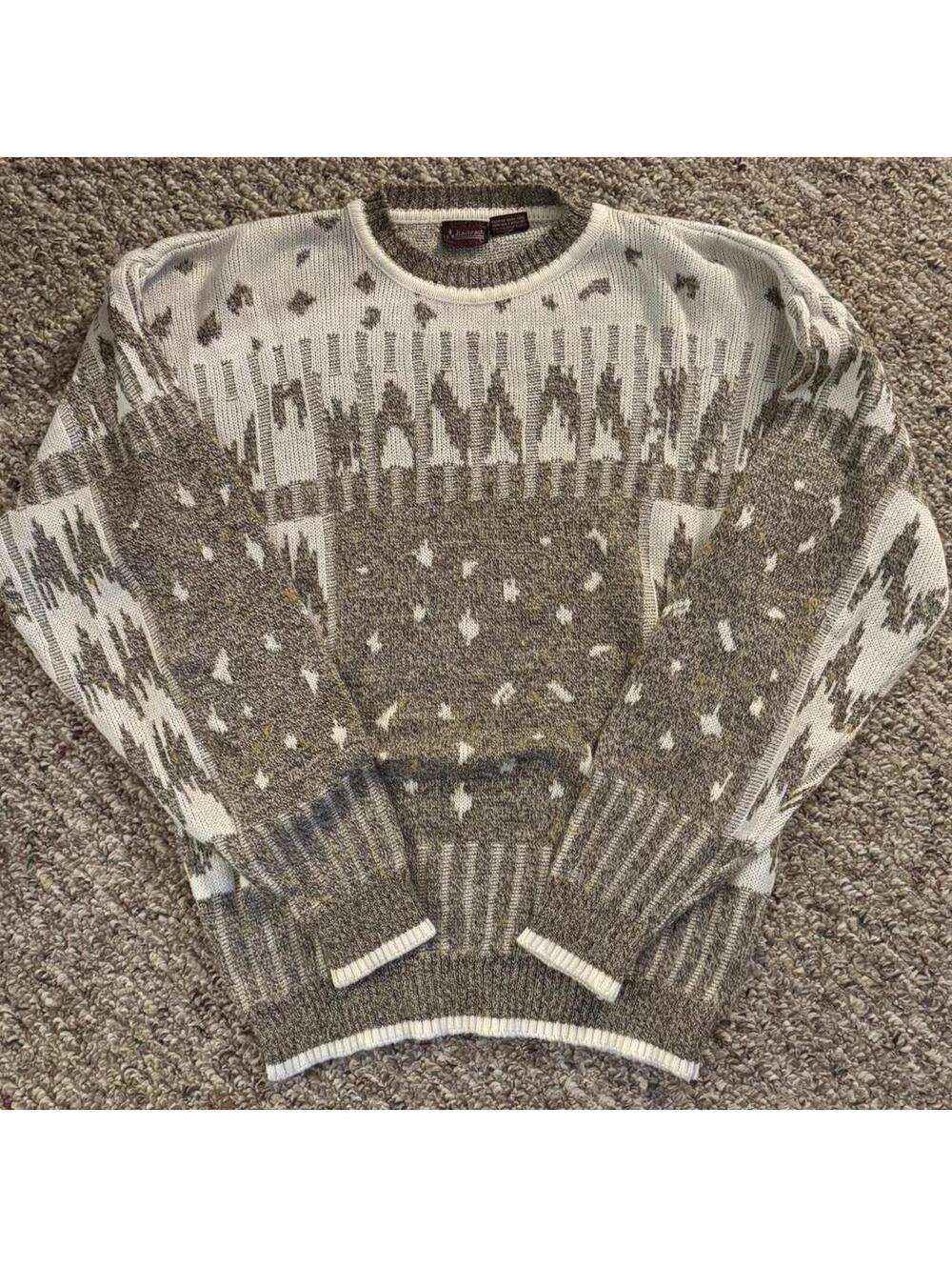 Men’s Bachrach Patterned Sweater Beige Gray White Size Large